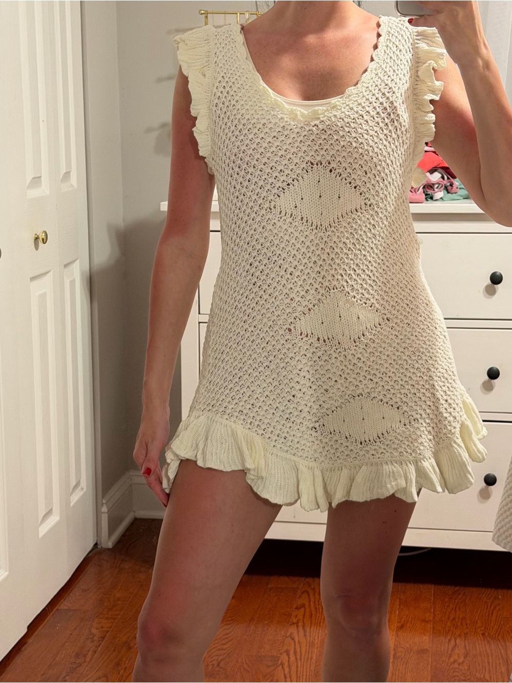 Free People Mykonos Fauxchet Sweater Mini Dress Moon Glow